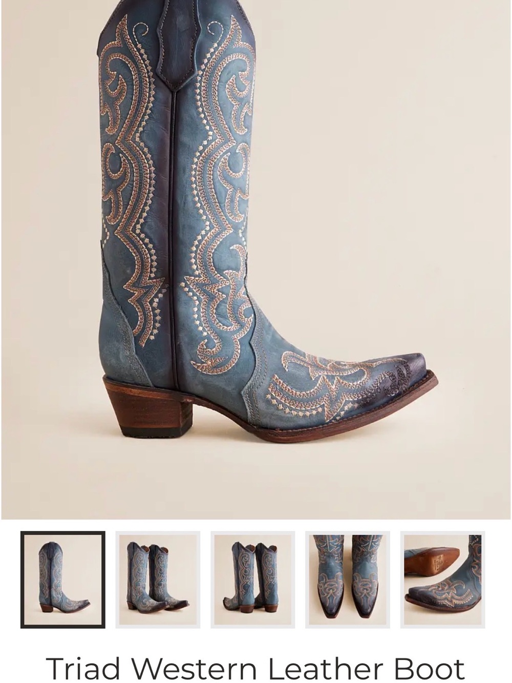Circle G Blue Leather Western Heeled Boots with Tan Embroidery